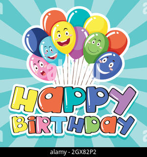 Happy Birthday Karte Vorlage mit bunten Ballons Stock Vektor
