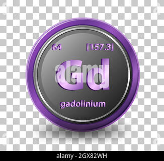 Gadolinium chemisches Element. Chemisches Symbol mit Ordnungszahl und atomarer Masse. Stock Vektor