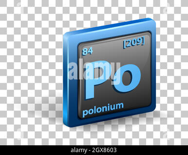 Chemisches Polonium-Element. Chemisches Symbol mit Ordnungszahl und atomarer Masse. Stock Vektor