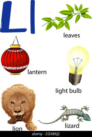 Dinge, die mit dem Buchstaben L beginnen Stock Vektor