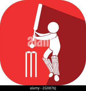 Sport-Icon-Design für Cricket auf rotem Abzeichen Stock Vektor