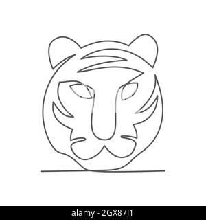 Tiger eine Linie Zeichnung auf weiß Stock Vektor