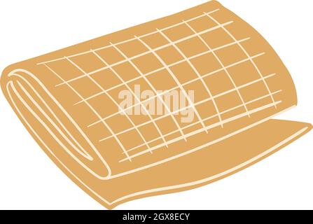 Die aufgerollte gelb ockerfarbene Decke Doodle Hygge Illustration isoliert auf weiß, das Konzept eines gemütlichen Hauses, Entspannung. Vektor handgezeichnete Illustration in einem modernen Stil. Stock Vektor