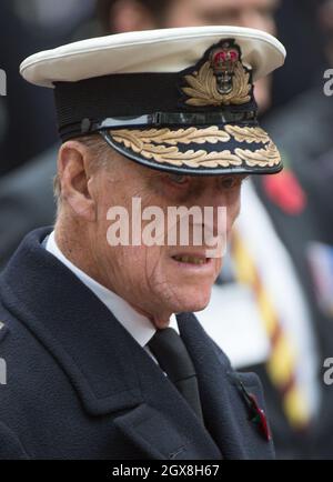 Prinz Philip, Herzog von Edinburgh, besucht das Feld der Erinnerung in der Westminster Abbey in London. Stockfoto