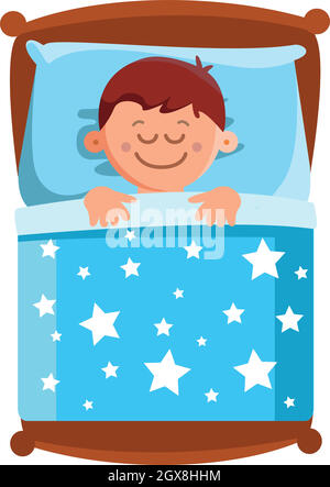 Kleiner Junge Im Bett Schlafen, Sweet Dreams Vektor Stock Vektor