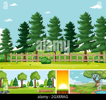 Vier verschiedene Szenen in der Natur Einstellung Cartoon-Stil Stock Vektor