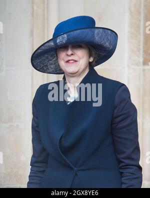 Premierministerin Theresa May nimmt am 13. März 2017 am Commonwealth Service in der Westminster Abbey Teil. Stockfoto