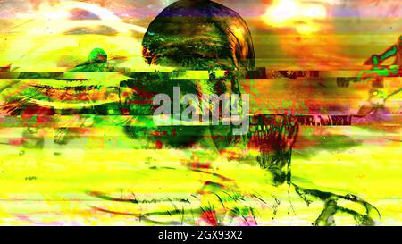 3d-Abbildung - Digital TV schlechte Signalübertragung Stockfoto