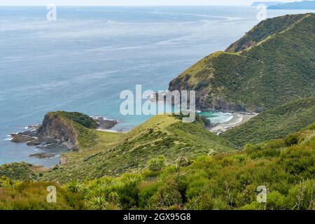 Küstenlandschaft rund um Cape Reinga auf der Nordinsel in Neuseeland Stockfoto