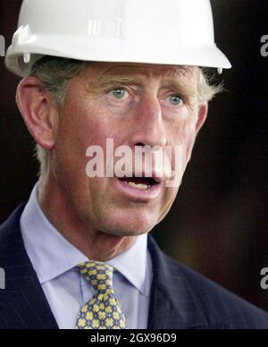 Der Prinz von Wales bei seinem Besuch in der Crossness Pumpstation in Thamesmead, London, wo er die neu restaurierte 'Prince Consort' Beam Engine anschaltete. Stockfoto