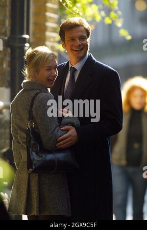 Renee Zellweger und Colin Firth drehen für den neuen Bridget Jones Diay Movie in London. Stockfoto