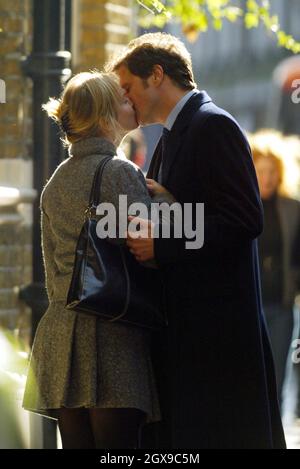 Renee Zellweger und Colin Firth drehen für den neuen Bridget Jones Diay Movie in London. Stockfoto