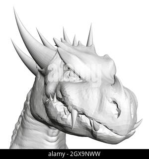 Dragon Kopf Modell aus schwarzen Linien auf weißem Hintergrund isoliert. Vorderansicht. 3D. Vektorgrafik. Stock Vektor