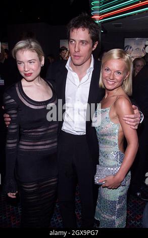 Geri Halliwell, Renee Zellweger und Hugh Grant besuchen die Premiere von Bridget Jones Diary in London. Stockfoto