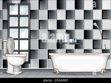 Badezimmer mit schwarzen und weißen Fliesen Stock Vektor