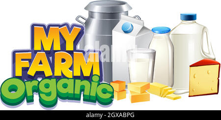 Schriftdesign für Wort meine Farm mit frischen Milchprodukten Stock Vektor