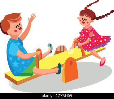 Kinder Spielen Auf Seesaw Teeterboard Vektor Illustration Stock Vektor