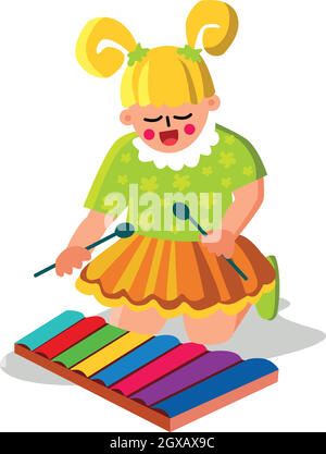 Mädchen Spielt Musikalische Instrument Xylophon Vektor Illustration Stock Vektor