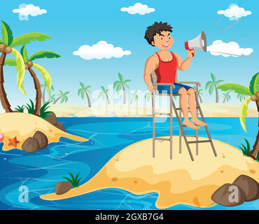 Ein Rettungsschwimmer mit einem Megaphon Stock Vektor