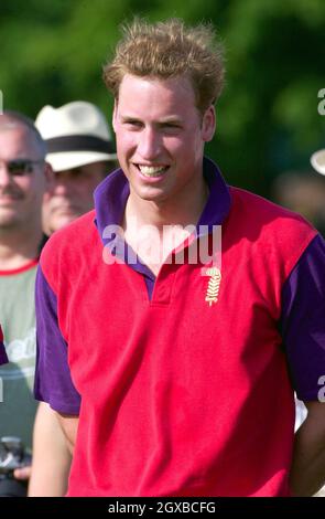 Prinz William lächelt, nachdem er am 19. Juni 2005 im Beaufort Hunt Polo Club in Tetbury, England, beim Calcot Manor Hotel Cup teilnimmt. Der Prinz feiert seinen 23. Geburtstag am Dienstag, den 21. Juni, und seine Abschlussfeier findet am Donnerstag, den 23. Juni, statt. Anwar Hussein/allactiondigital.com Stockfoto