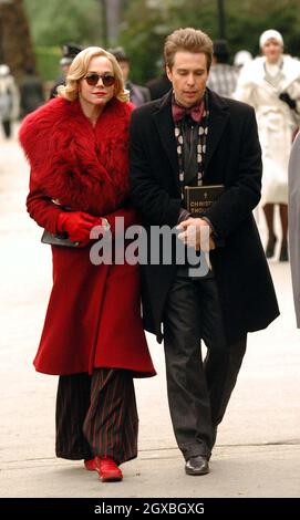 Frances O'Connor und Sam Rockwell am Set von 'Picadilly Jim in London. Stockfoto