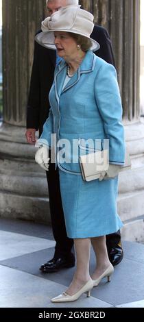 Die ehemalige britische Premierministerin Margaret Thatcher kommt. Stockfoto