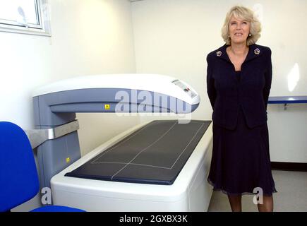 Camilla, Herzogin von Cornwall, in einem von Freimaurern der Grand Lodge of the Mark Master Freimaurer in der Royal Albert Hall in London am 26. Oktober 2006 gestifteten Osteoporose-Vorführwagen. Anwar Hussein/EMPICS Entertainment Stockfoto