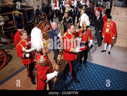 Die imperiale Staatskrone wird zur Eröffnung des Parlaments am 15. November 2006 in London ins Oberhaus getragen. Anwar Hussein/EMPICS Entertainment Stockfoto