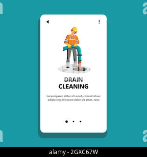 Drain Reinigung Und Reparatur Service Worker Vector Stock Vektor