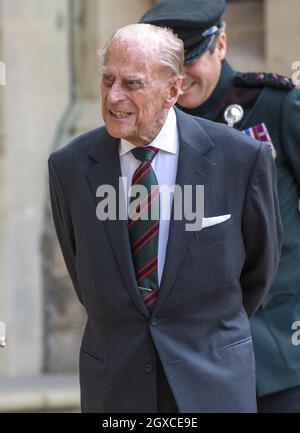 Prinz Philip, Herzog von Edinburgh, nimmt an einer Zeremonie anlässlich der Übergabe des Oberstleutnant der Gewehre am 22. Juli 2020 in Windsor Castle Teil. Der 99-jährige Herzog tritt nach 67 Jahren seines Dienstes aus seiner Rolle als Oberst zurück und überträgt sie an Camilla, Herzogin von Cornwall. Stockfoto