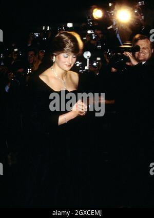 Prinzessin Diana bei der Ankunft in der Goldsmith's Hall in London, um an einer Veranstaltung für die Entwicklung des Royal Opera House teilzunehmen Stockfoto