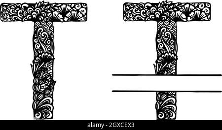 Handgezeichneter Buchstabe T für Designelement. Vektorgrafik Stock Vektor