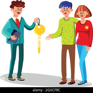 Realtor Geben Haus Schlüssel Zu Neuen Besitzern Vektor Stock Vektor