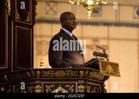 Der Präsident von Uganda, Yoweri Kaguta Museveni, spricht bei einem Gottesdienst zum Commonwealth Day in der Westminster Abbey in London. Stockfoto