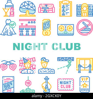 Night Club Dance Party Kollektion Icons Set Vektor Stock Vektor