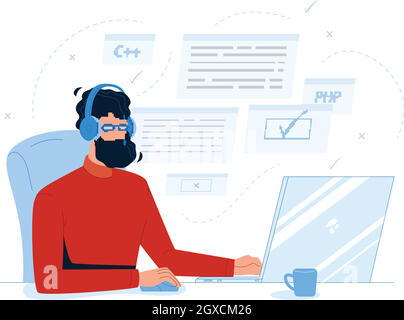 Man Coder Entwicklung Programmierung Computer Vektor Illustration Stock Vektor