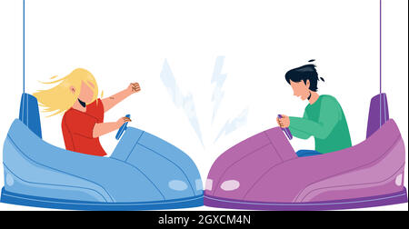 Bumper Auto Attraktion Genießen Junge Und Mädchen Vektor Stock Vektor