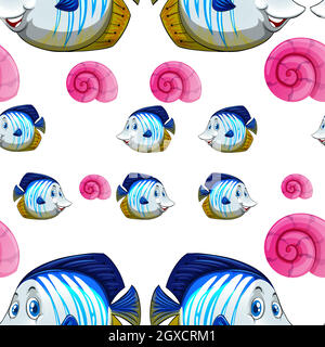 Nahtloser Hintergrund mit Fischen und Muscheln Stock Vektor