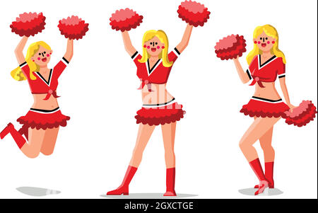 Cheerleader Mädchen Tänzer mit Pompoms isoliert Illustration Stock Vektor