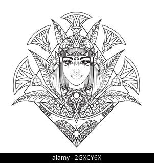 Mandala Art Cleopatra Kopf Illustration für Erwachsene Malbuch, Laser geschnitten, Papier schneiden, Gravur, Druck auf Produkt. Vektorgrafik. Stock Vektor