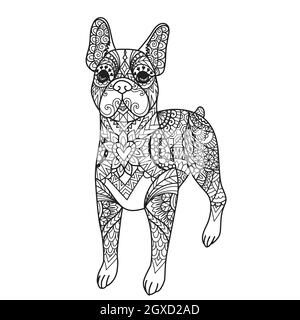 Mandala Boston Terrier Hund zum Drucken, Gravur, Laserschnitt, Malbuch und so weiter. Vektorgrafik Stock Vektor