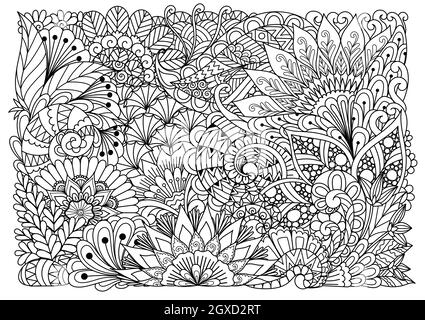 Abstrakte Blumen für den Hintergrund, Erwachsenen Malbuch, Druck auf Produkt, Gravur, Papier schneiden und so weiter. Vektorgrafik. Stock Vektor