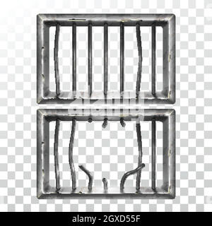Gefängnisfenster Und Gebrochene Metallstäbe Set Vektor Stock Vektor