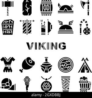 Viking Ancient Culture Collection Icons Set Vector Stock Vektor