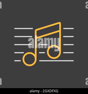 Vektorsymbol für Notensymbole und Musiknoten auf dunklem Hintergrund. Melodie, klassische Musik, Klang. Graph-Symbol für Musik und Sound-Website und Apps, Logo, UI Stockfoto