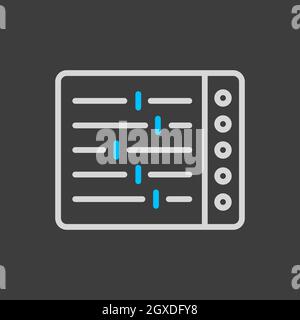 Vektorgrafik auf Mischpult auf dunklem Hintergrund. Graph-Symbol für Musik und Sound Website und Apps Design, Logo, App, UI Stockfoto