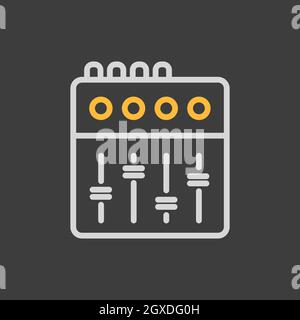 Vektorgrafik auf Mischpult auf dunklem Hintergrund. Graph-Symbol für Musik und Sound Website und Apps Design, Logo, App, UI Stockfoto
