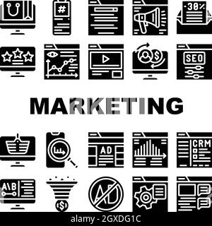 Digital Marketing Collection Icons Set Vektor Illustrationen Stock Vektor