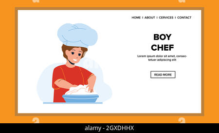 Boy Chef Bereiten Teig Für Köstliche Kuchen Vector Stock Vektor