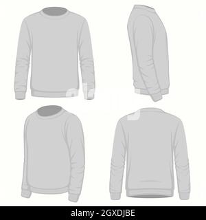 Vorder-, Rücken- und Seitenansicht des leeren Hoodie-Sweatshirts. Isoliert auf Weiß. Vektor-Mode-Design. Stockfoto